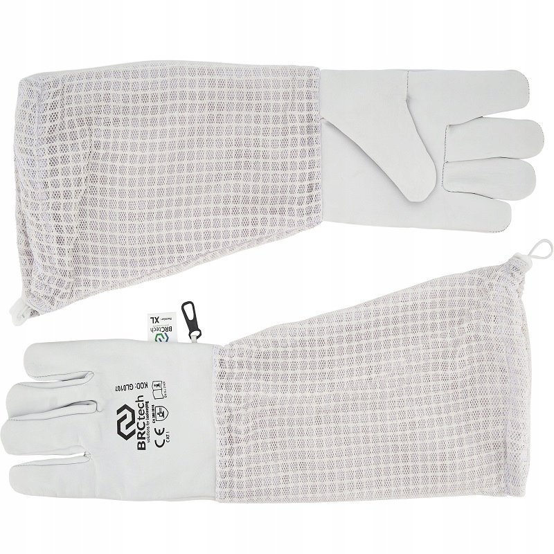 Rękawice Pszczelarskie Skórzane WENTYLOWANE długie BRCtech XXXL / 12 białe