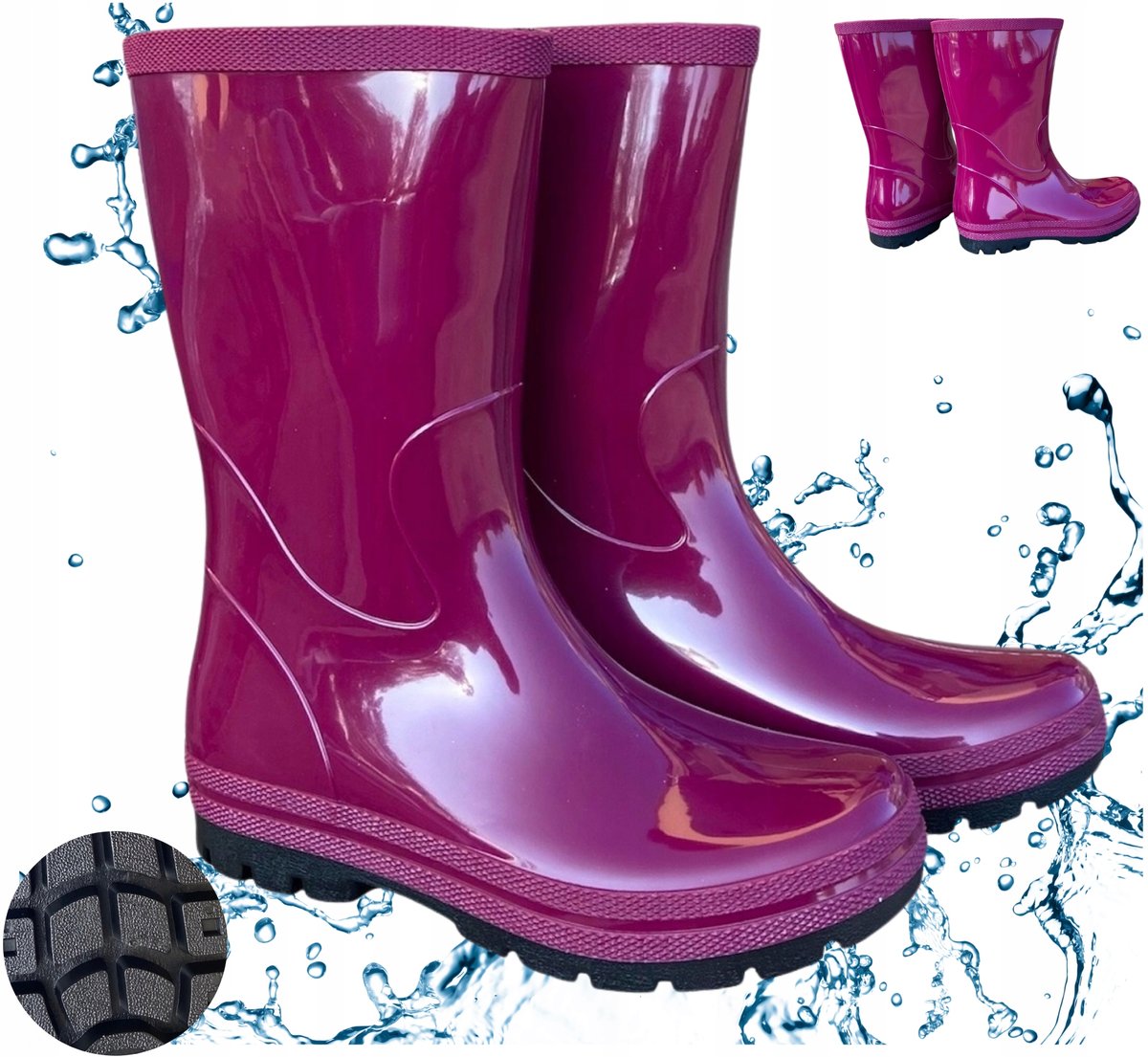 POLSKIE Kalosze Damskie wysokie gumowce robocze bordowe Lekkie Wygodne 41