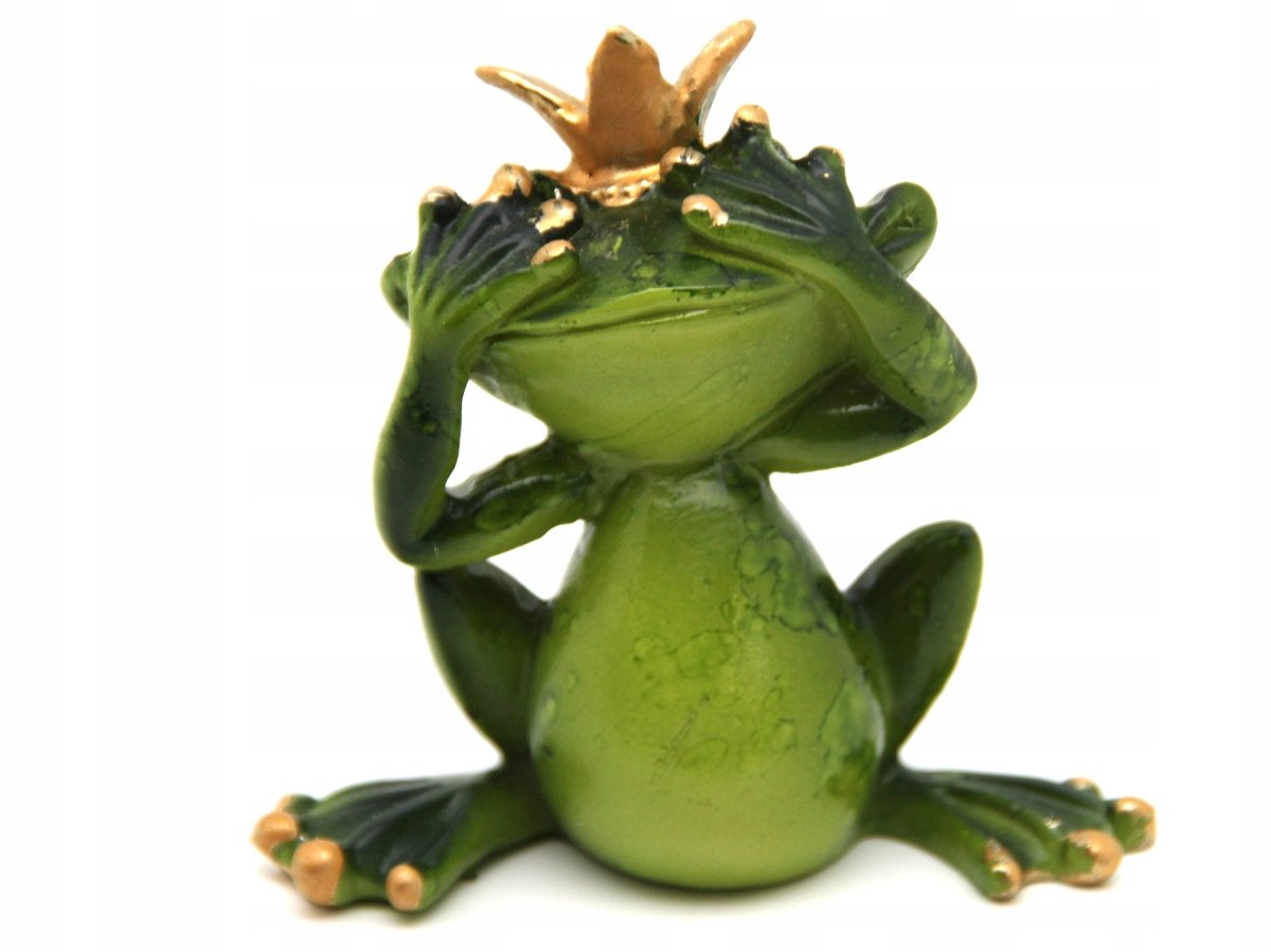 UROCZA FIGURKA ZIELONEJ ŻABY Z KORONĄ ZASŁANIAJĄCA OCZY NA PREZENT