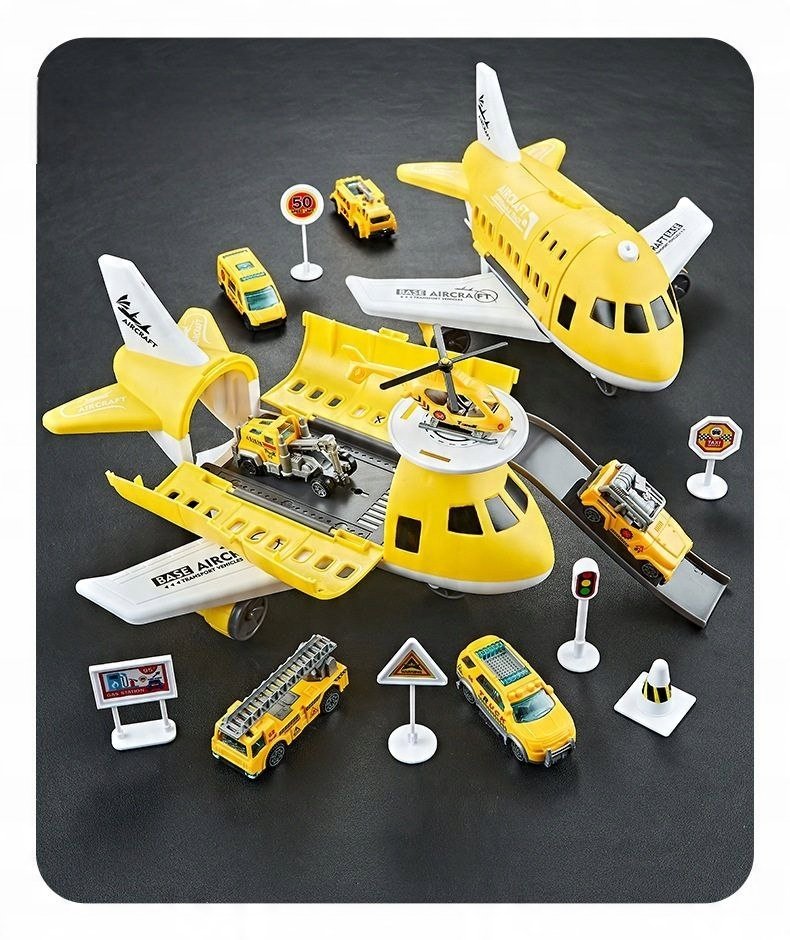 SAMOLOT TRANSPORTOWY CARGO Z POJAZDAMI KOLOR ŻÓLTY ZESTAW PREZENT DZIECI