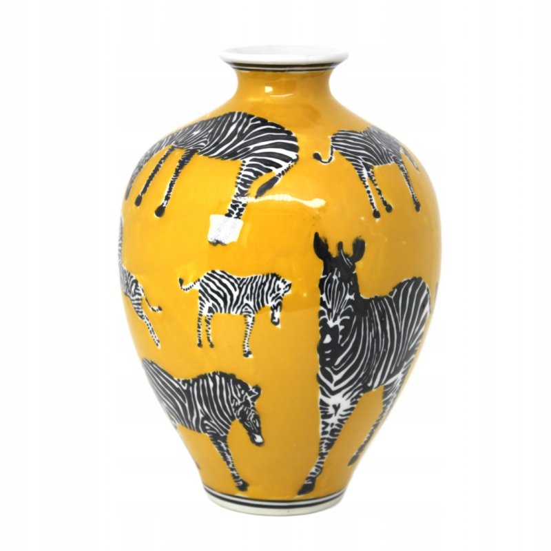 Stylowy Wazon Dekoracyjny z Motywem Zebry Wazon Ceramiczny Żółty