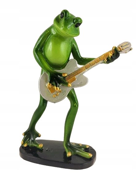 ŚMIESZNA FIGURKA DEKORACYJNA ZIELONA ŻABA Z GITARĄ GITARZYSTA