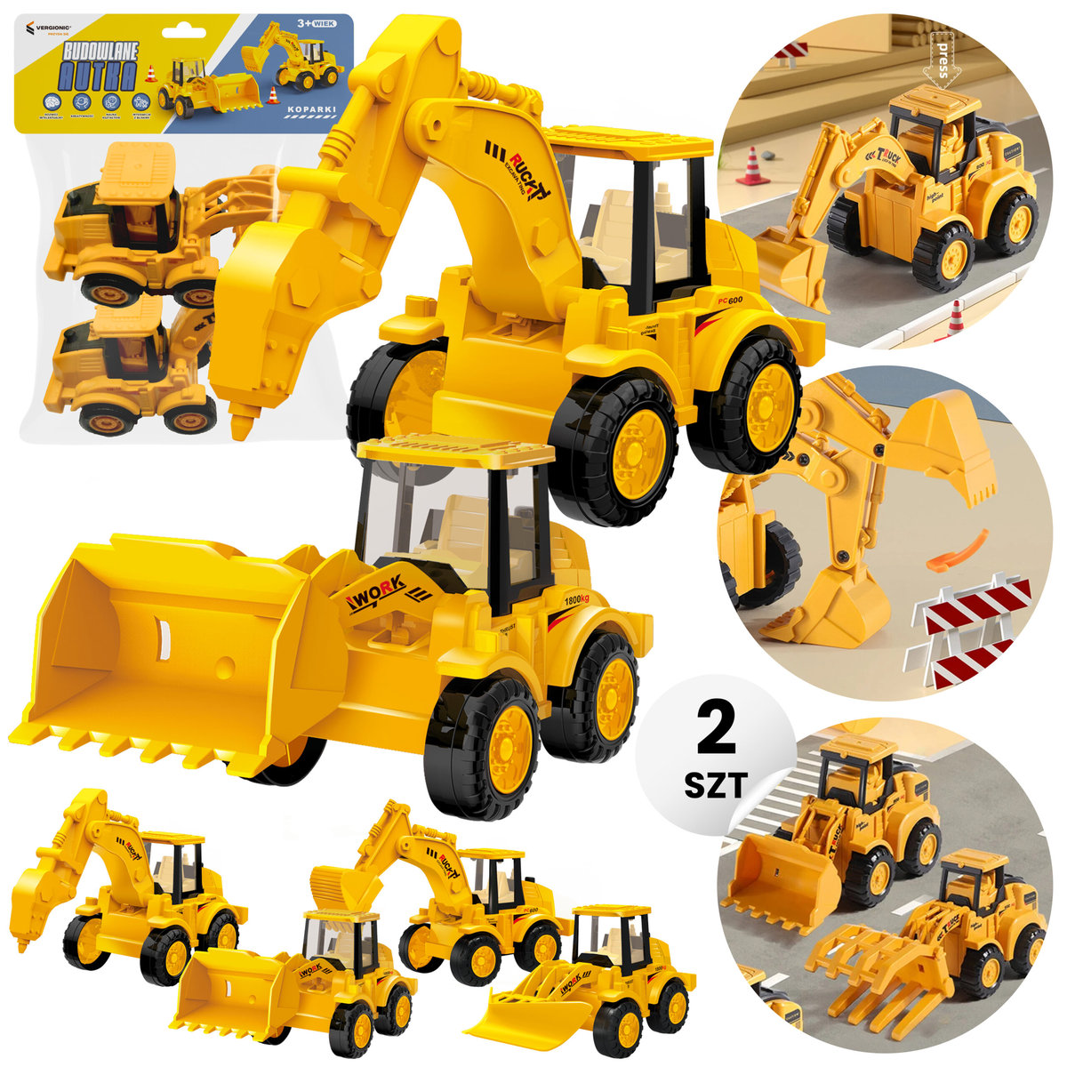 Zabawka Koparka 2 Szt. Spychacz