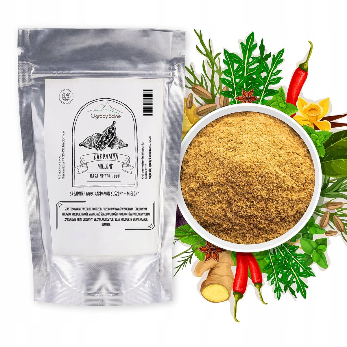 Przyprawa Kardamon mielony 100 g wysokiej jakości aromatyczny naturalny