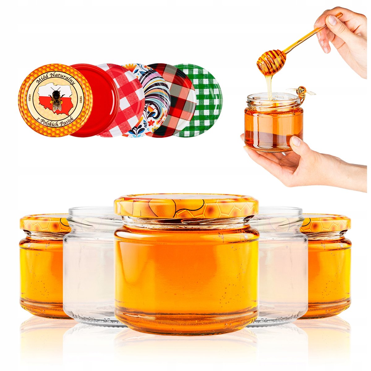 50x SŁOIKI SZKLANA NA MIÓD DŻEM PRZETWORY GRZYBY SŁOIK 330ML + WIECZKA FI82