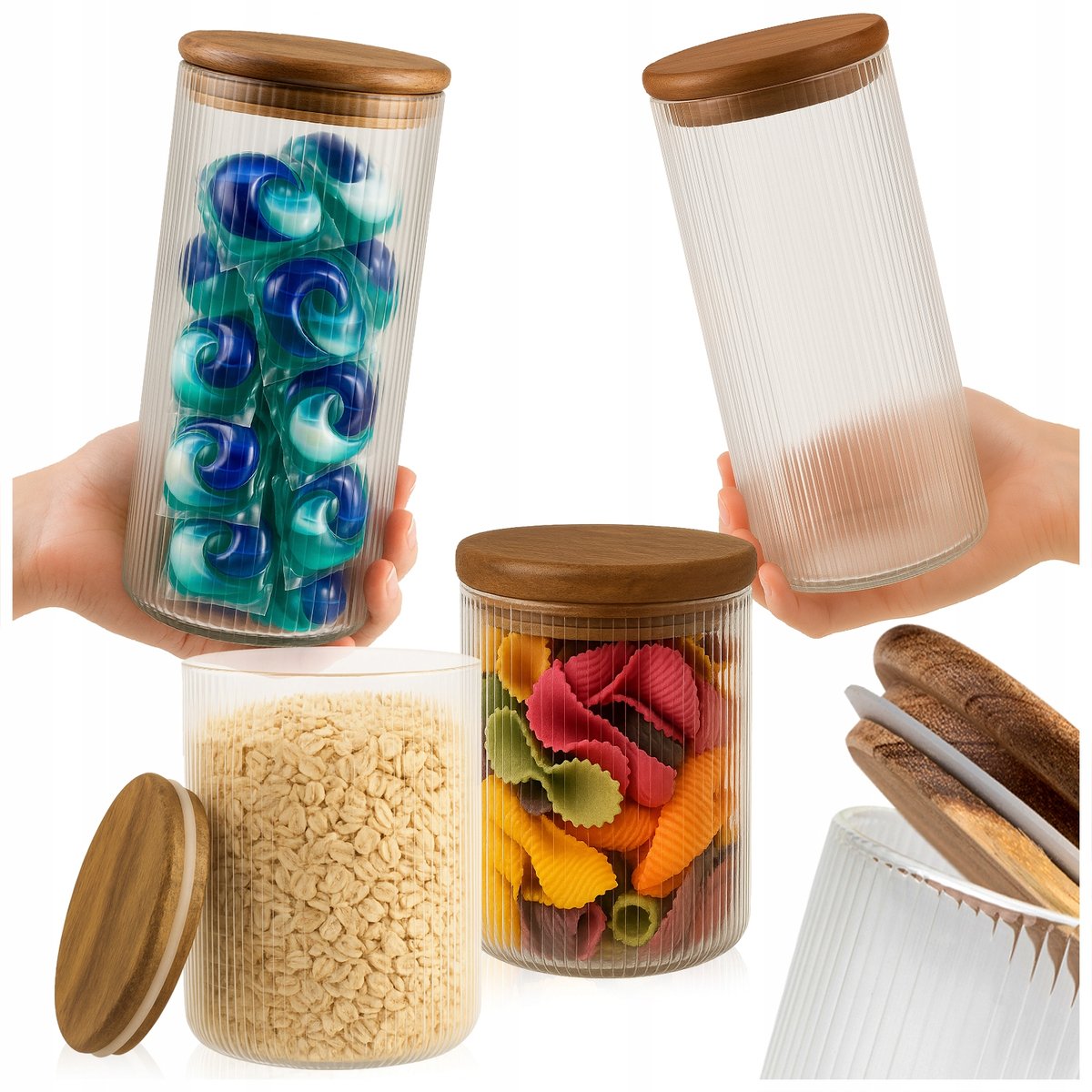 4x Pojemniki na żywność makaron ryż mąke Słoiki ryflowane 2x 720ml 2x 420ml
