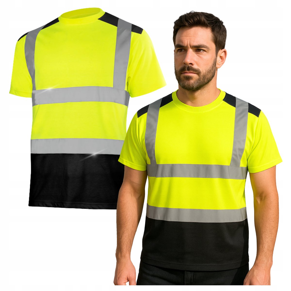 T-SHIRT koszulka męska robocza ODBLASKOWA OSTRZEGAWCZA żółta Przewiewna XXL