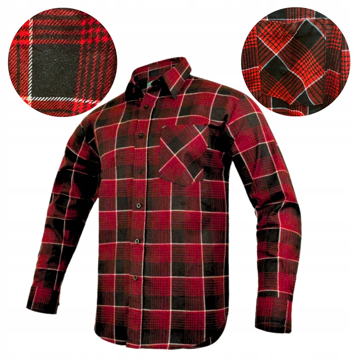 KOSZULA FLANELOWA męska robocza w kratę czerwona 100% Bawełna Ciepła r. 3XL