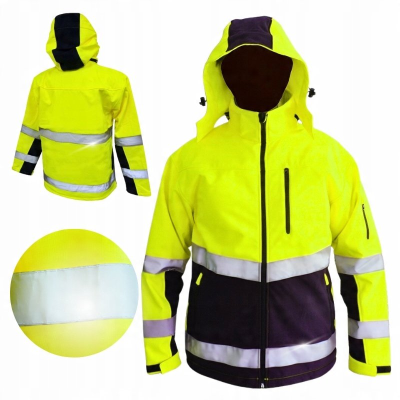 Kurtka męska robocza SOFTSHELL Odblaskowa Wodoodporna żółta z Kapturem r. L