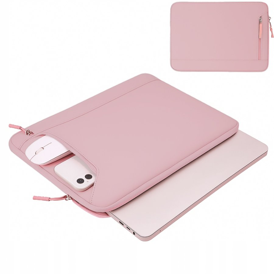 Eleganckie etui na laptopa 15,6 z kieszonką na suwak RÓŻOWY