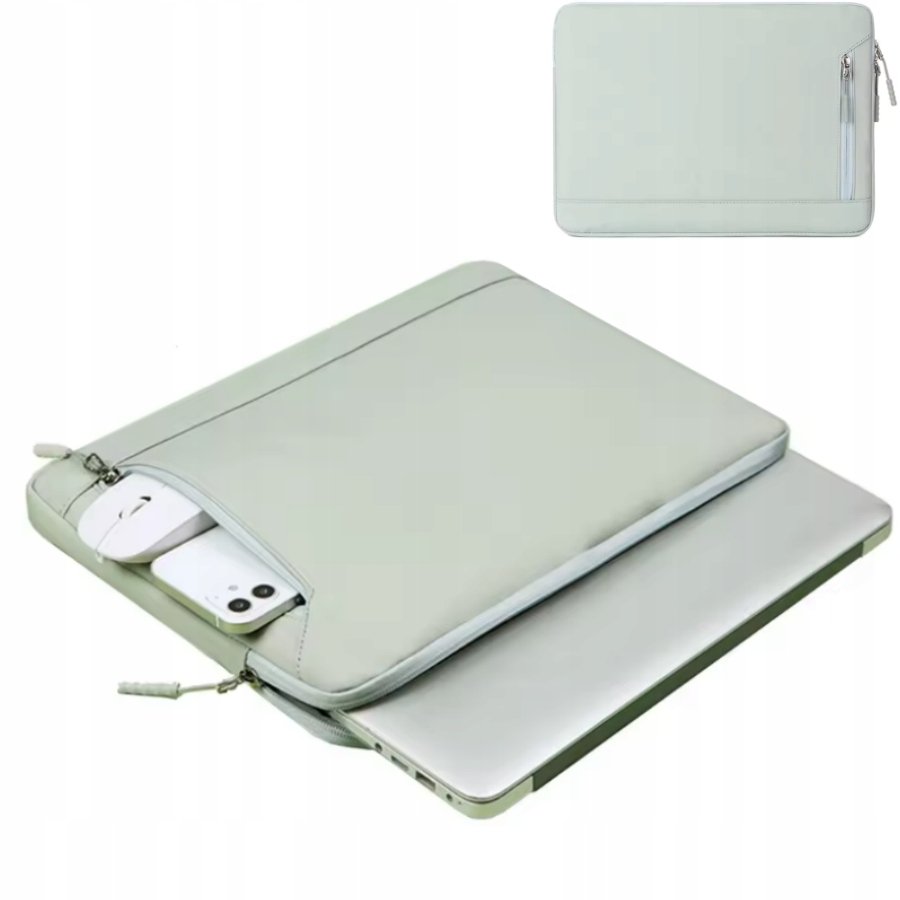 Eleganckie etui na laptopa 15,6 z kieszonką na suwak ZIELONY