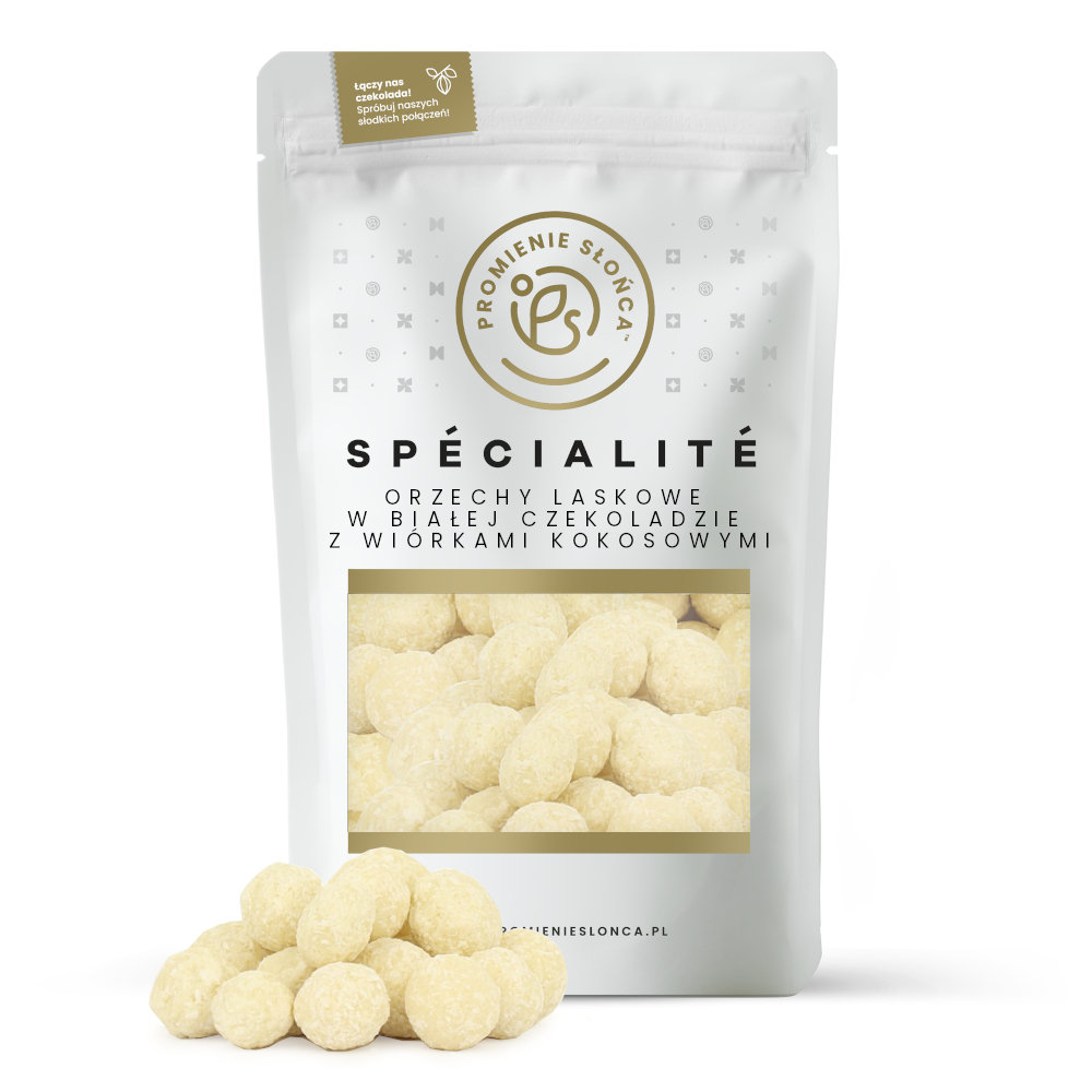 Orzechy Laskowe w Białej Czekoladzie z Wiórkami Kokosowymi 500 g