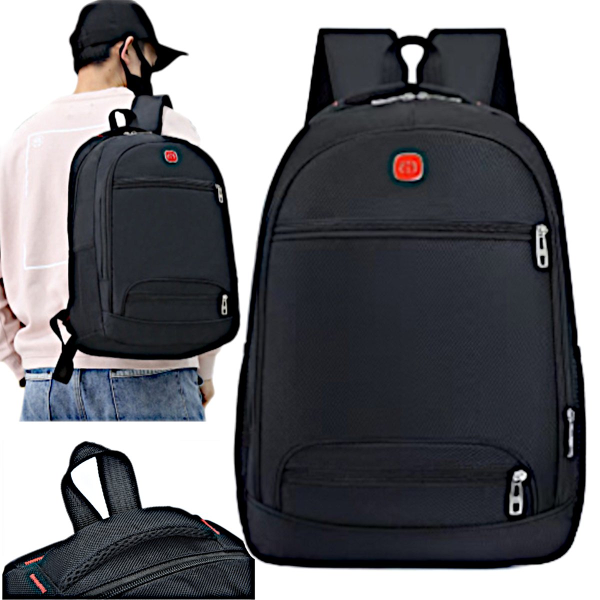 Plecak Męski Damski do Pracy Szkoły Wodoodporny Sport Czarny Mocny