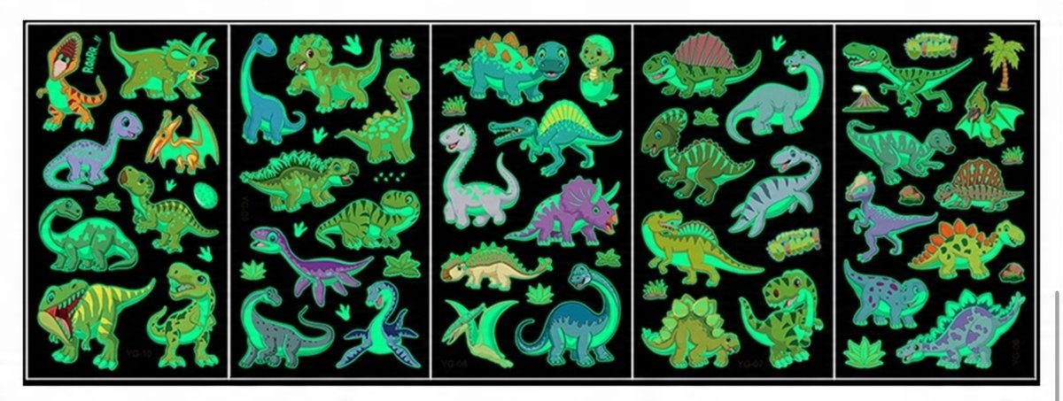 Tatuaże dla dzieci świecące w ciemności zmywalne dinozaury B 5 szt