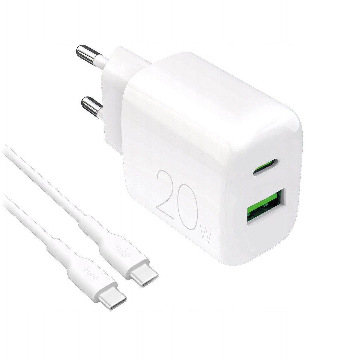 Ładowarka sieciowa Puro PROLITE 20W USB-A / USB-C + kabel USB-C 1.2m biała
