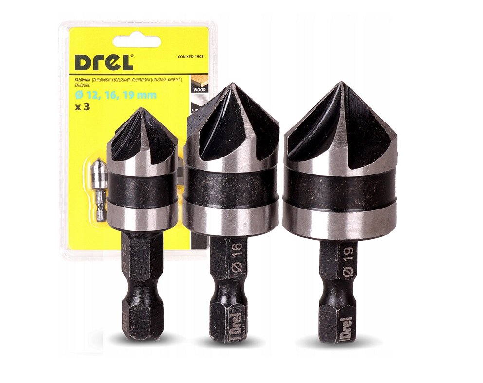 WIERTŁA FAZOWNIKI POGŁĘBIACZE DREWNO PVC 12-19mm HEX