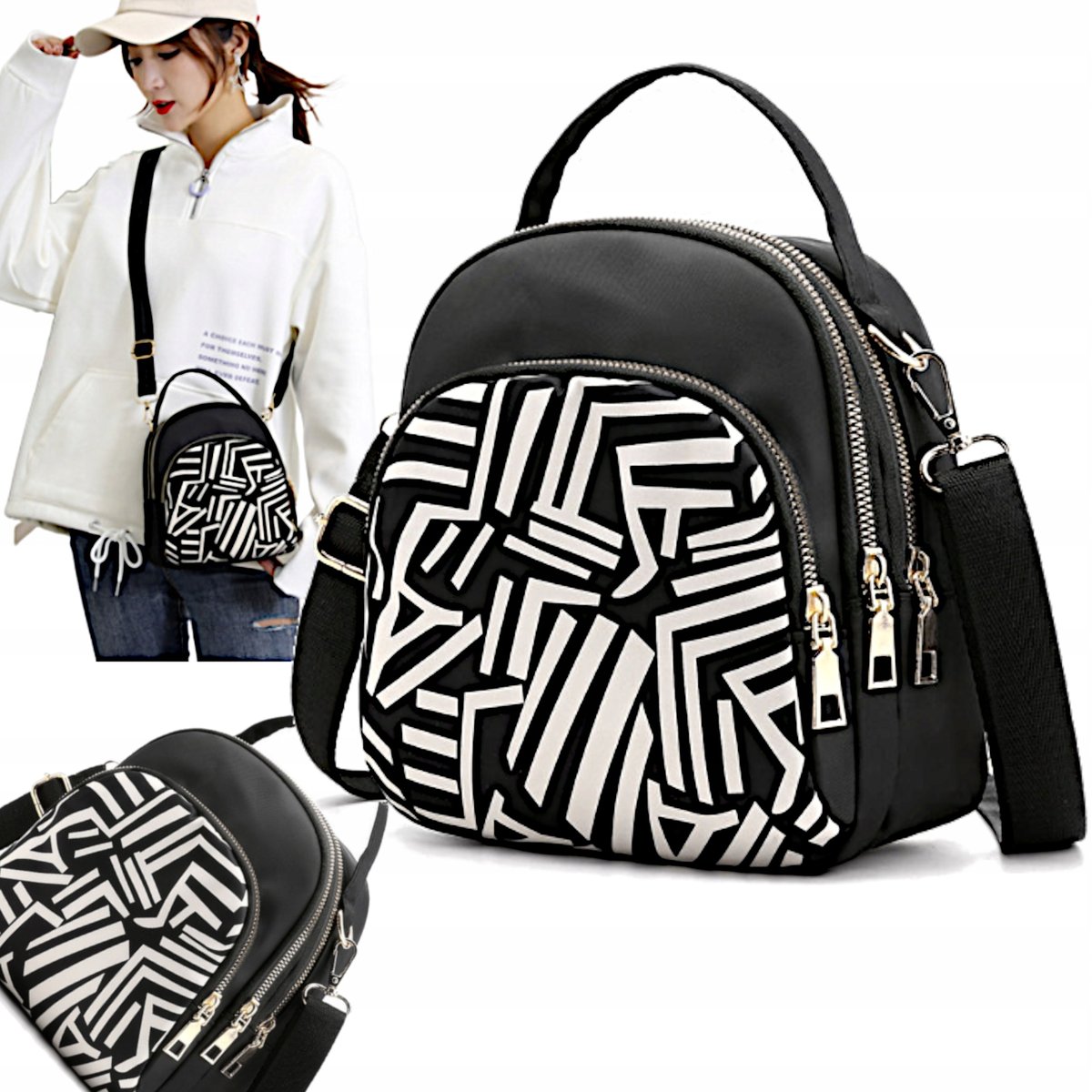 Mały plecak damski torebka na ramię 2w1 czarny plecaczek miejski szkolny