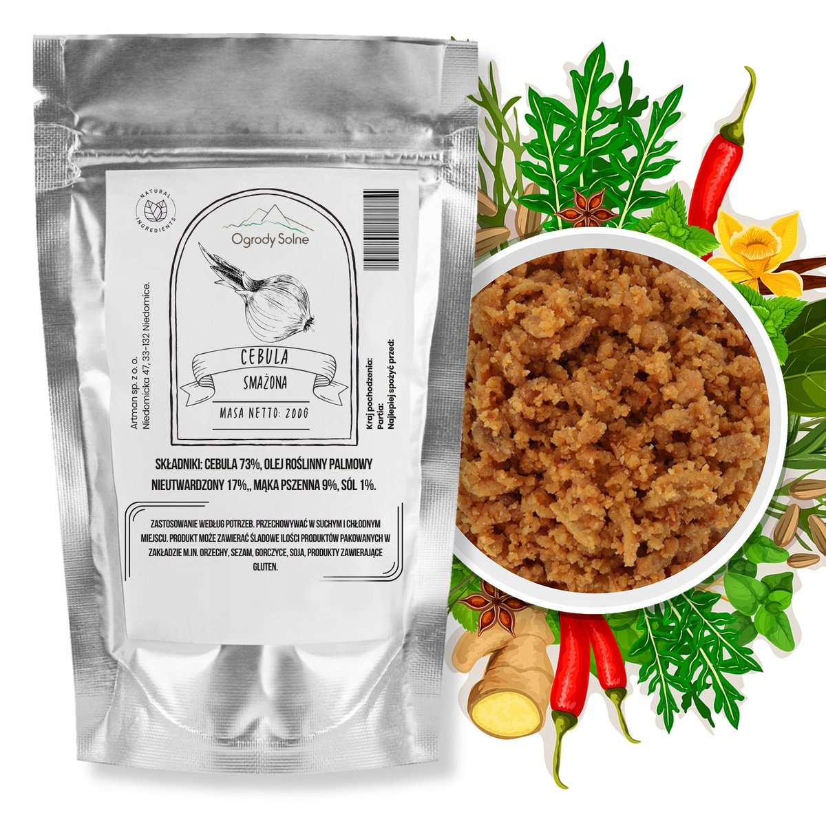 Przyprawa Cebula smażona 200g wysokiej jakości aromatyczna naturalna świeża