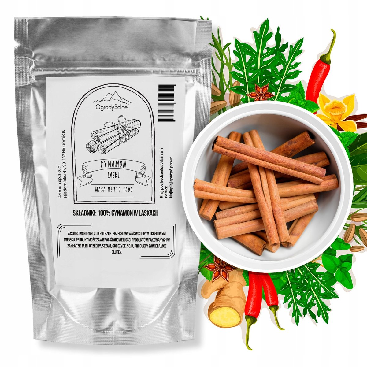 Cynamon w laskach 100g Przyprawa do ciasta herbaty kawy ciasteczek suszony