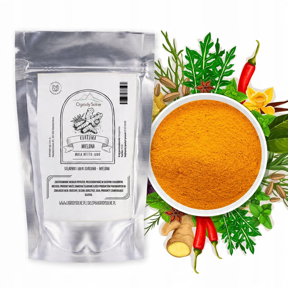 Przyprawa Kurkuma mielona 100 g wysokiej jakości naturalna aromatyczna