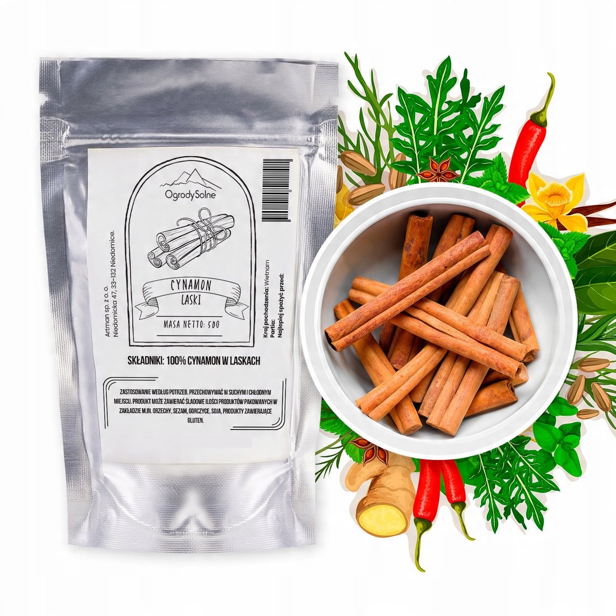 Cynamon w laskach 50g Przyprawa do ciasta herbaty kawy ciasteczek suszony