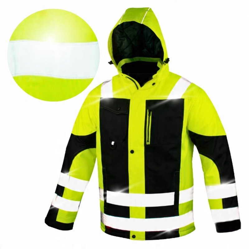 Kurtka Zimowa męska robocza Odblaskowa Wodoodporna Ocieplana z Kapturem L