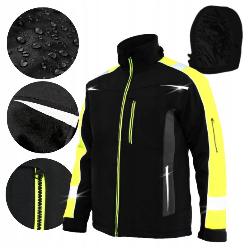 Kurtka Zimowa męska robocza Odblaskowa Wodoodporna SOFTSHELL z Kapturem 3XL
