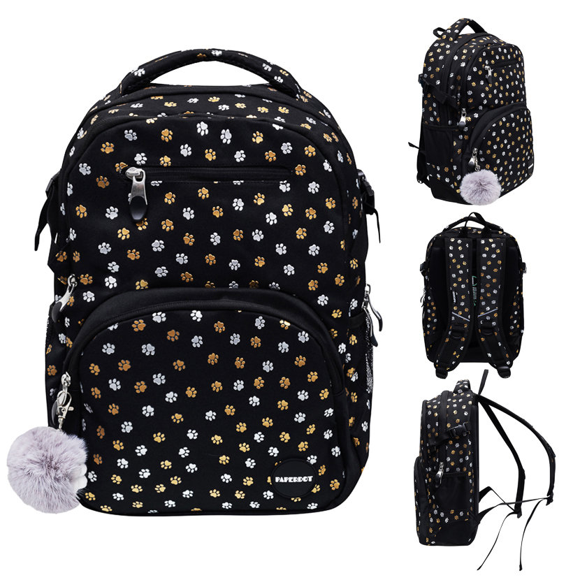 Plecak Szkolny, Purrrfect School, Dwukomorowy, Łapki, Czarny