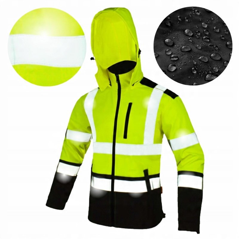 Kurtka robocza męska SOFTSHELL WODOODPORNA Odblaskowa żółta z Kapturem M