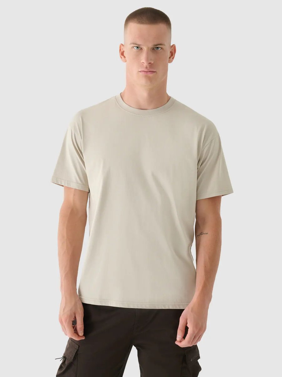 T-shirt oversize z nadrukiem męski 4F 4FRSS24TTSHM2543-83S Brązowy Roz. XL