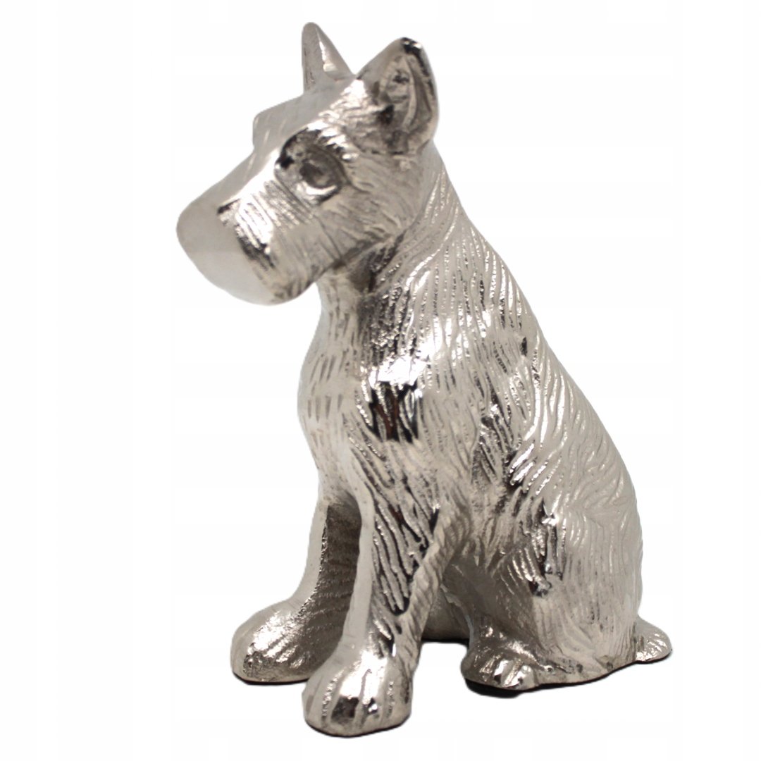 Figurka Dekoracyjna Metalowa Pies Srebrny (Terrier)