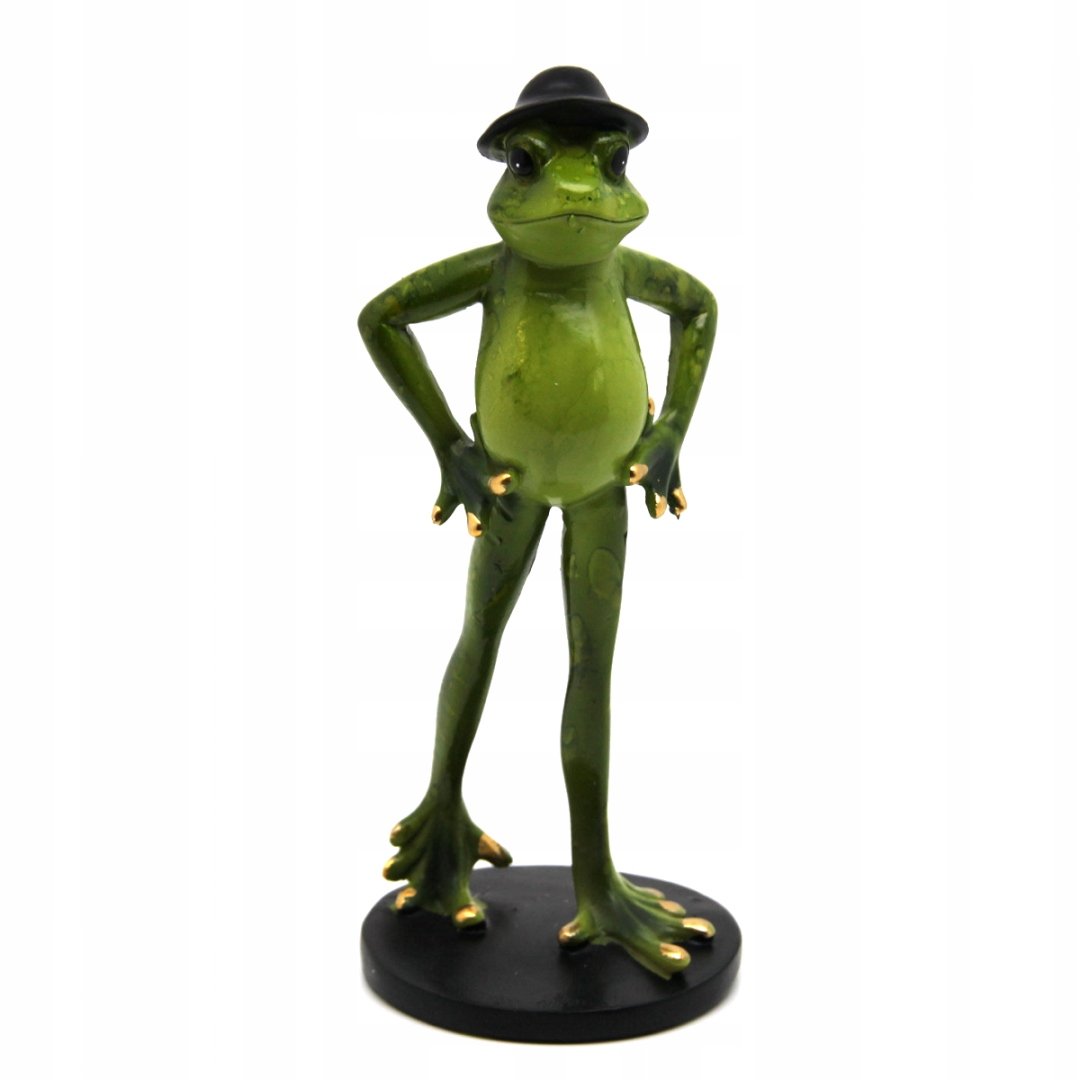 ZIELONA FIGURKA ŻABY W KAPELUSZU NA PREZENT