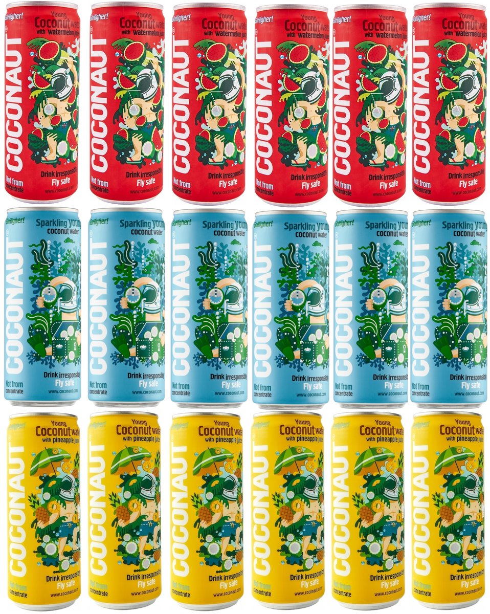 Coconaut Naturalna Woda Kokosowa z Sokiem 3 smaki po 6 sztuk 18x330ml
