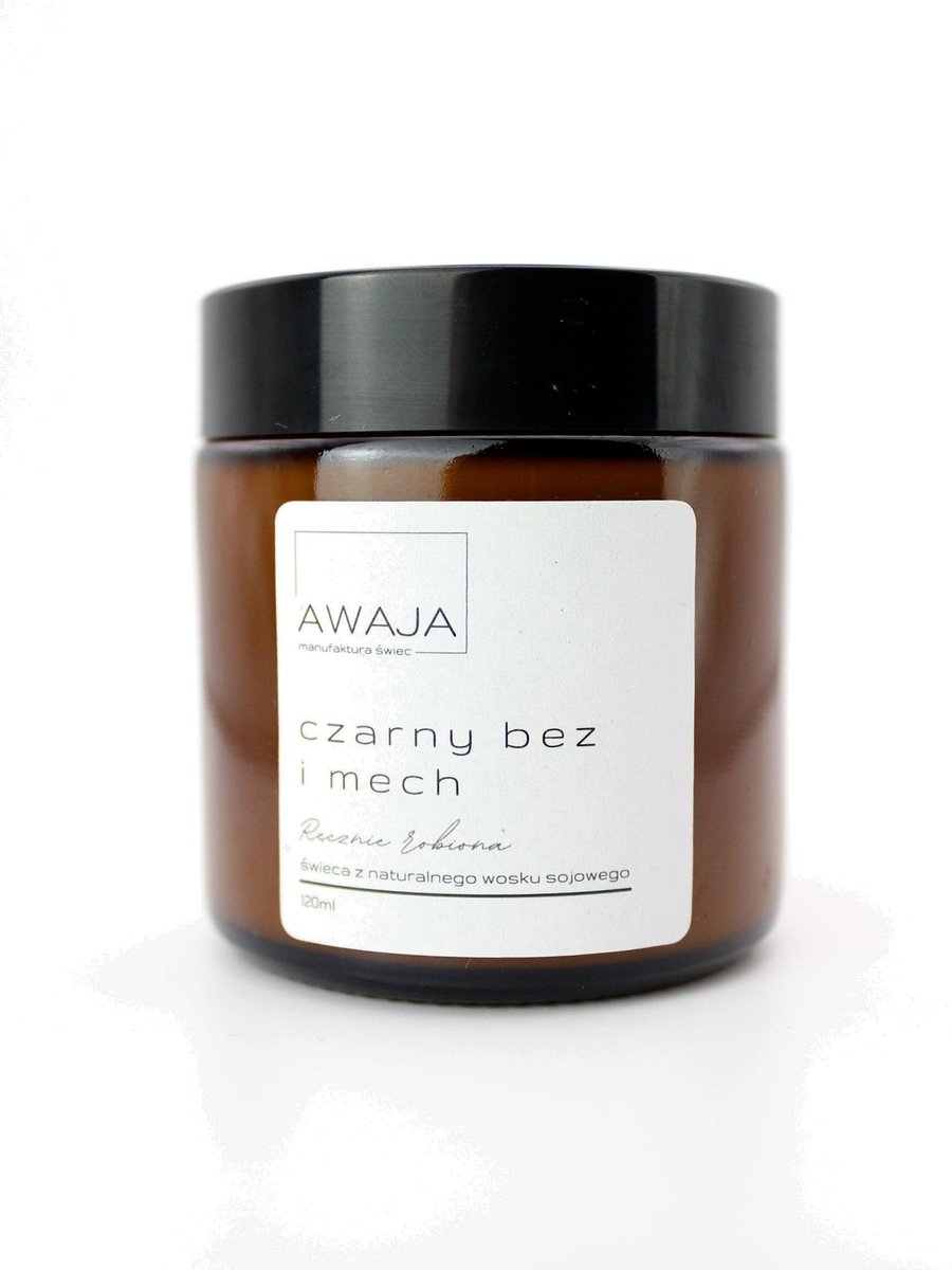 Świeca sojowa czarny bez i mech – zapachowa, handmade, 120ml, prezent