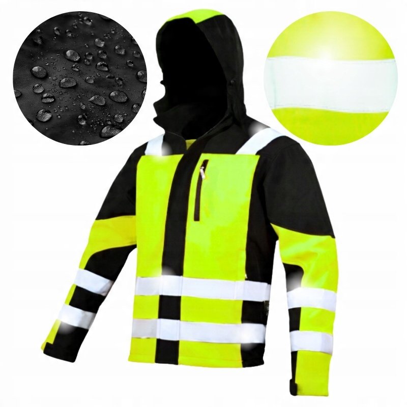 Kurtka robocza męska SOFTSHELL ODBLASKOWA Wodoodporna ostrzegawcza żółta