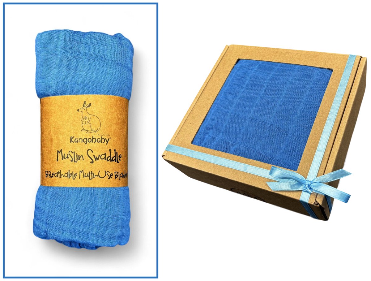 PIELUSZKA DLA CHŁOPCA NIEBIESKA PIELUSZKA BAWEŁNIANA 100% MUŚLIN DUŻY OTULACZ