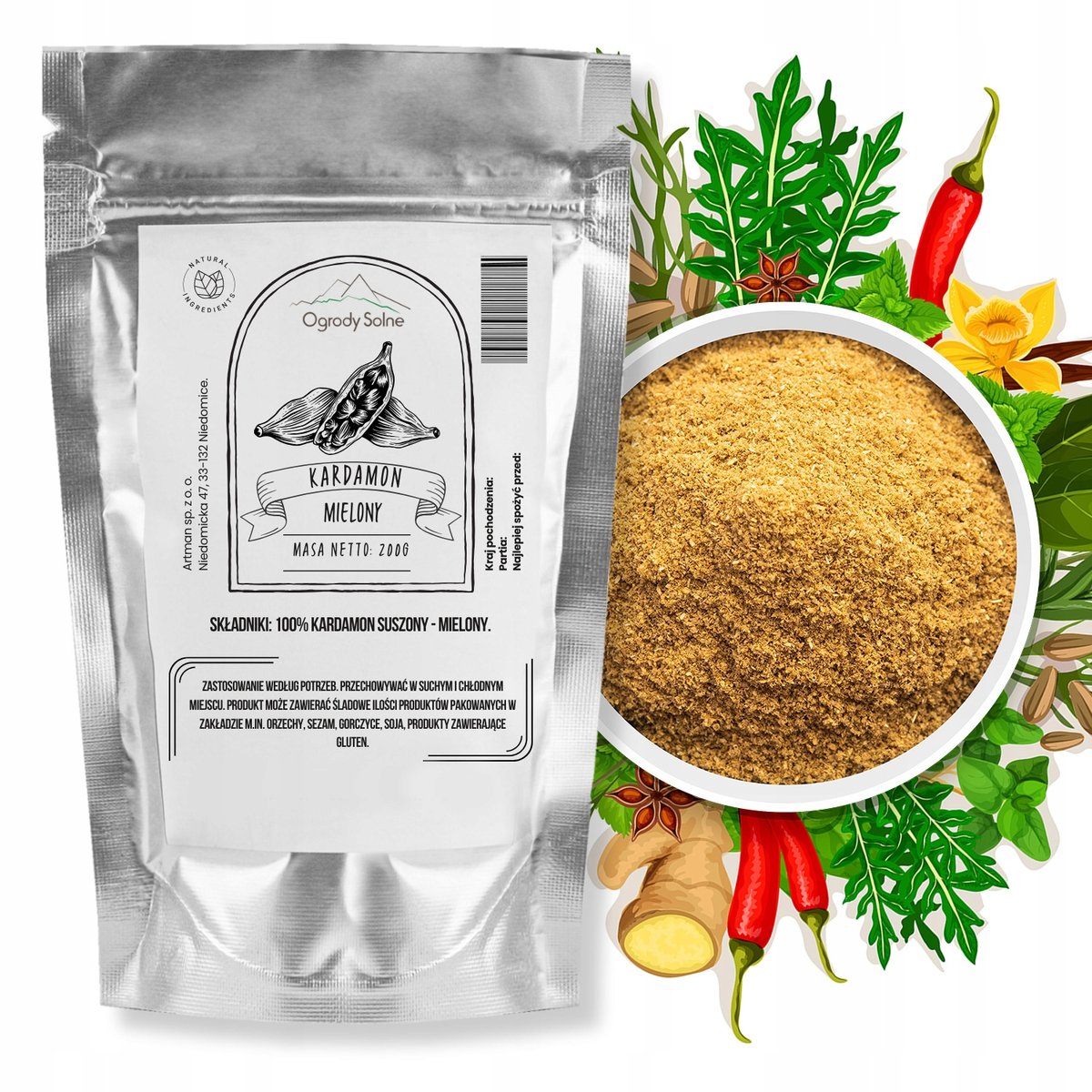 Przyprawa Kardamon mielony 200 g wysokiej jakości aromatyczny naturalny