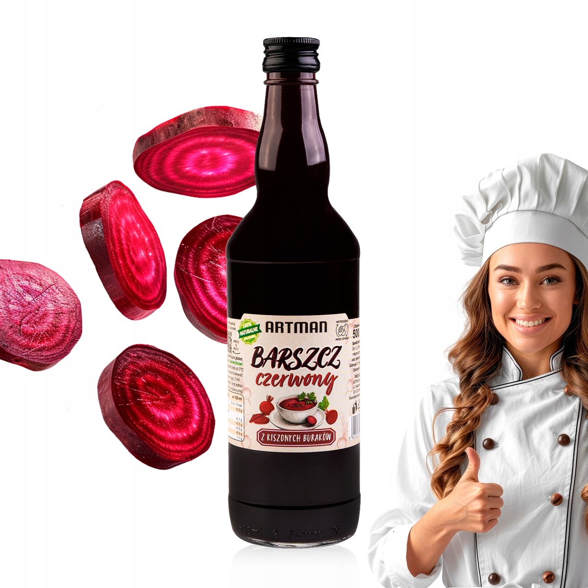 BARSZCZ CZERWONY Z KISZONYCH BURAKÓW BURAKA W BUTELCE 500ML BEZ KOSERWANTÓW