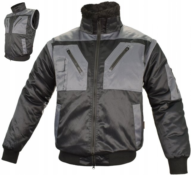 CIEPŁA kurtka męska ZIMOWA OCIEPLANA robocza ODPINANE RĘKAWY kamizelka 2XL