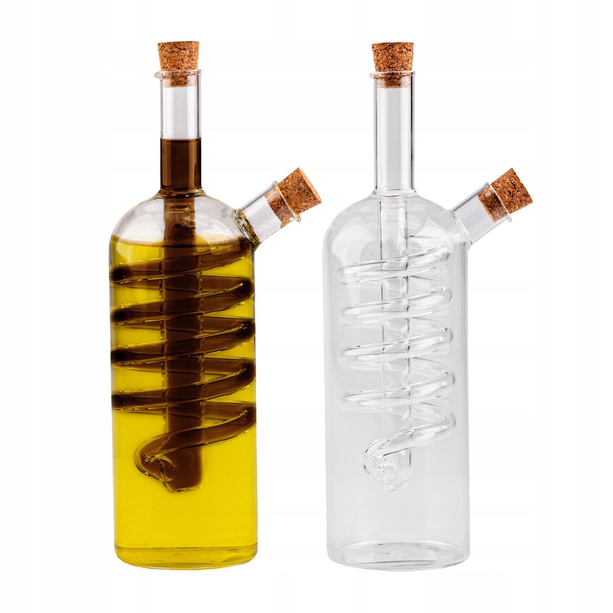 POJEMNIK OZDOBNA BUTELKA NA OLIWĘ OCET PODWÓJNA SZKLANA 2w1 SPIRALA 300 ML