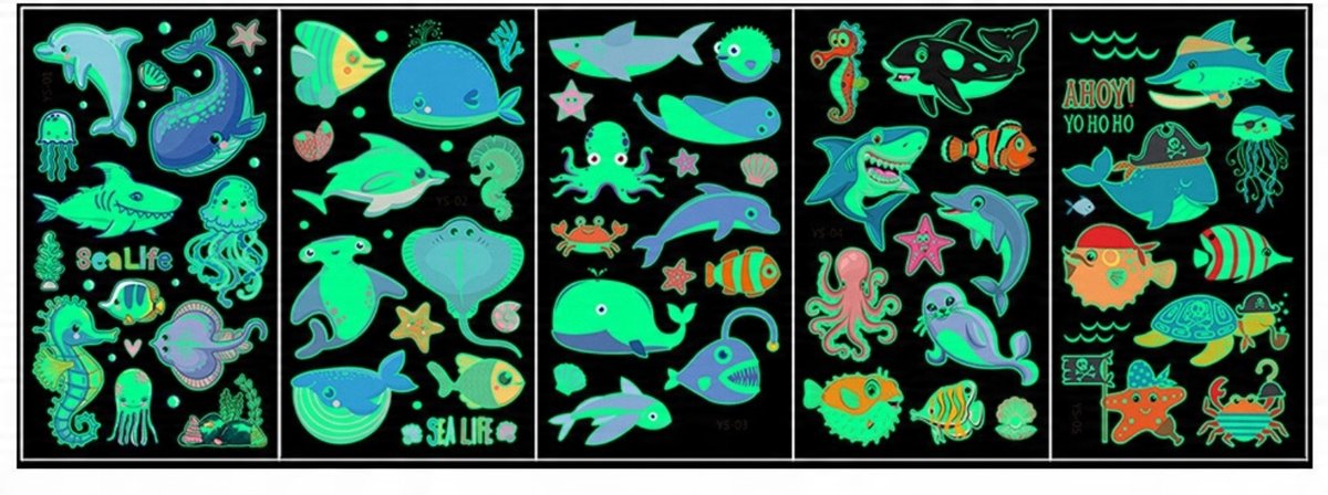 Tatuaże dla dzieci świecące w ciemności zmywalne zwierzątka morskie 5 szt
