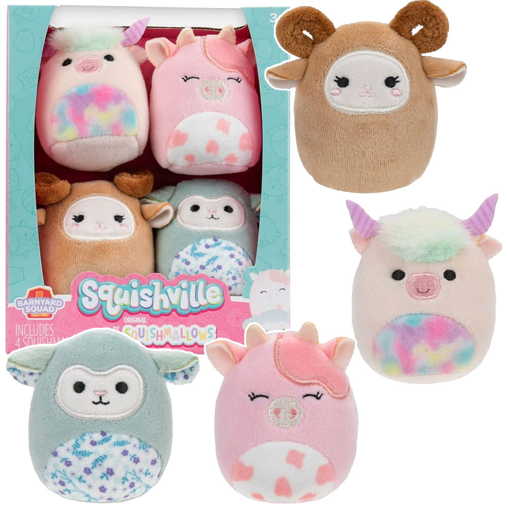 SQUISHVILLE 4 MASKOTKI SQUISHMALLOWS ZESTAW BARNYARD SQUAD PLUSZAKI