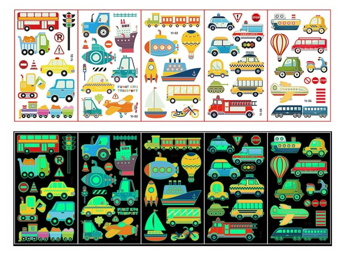 Tatuaże dla dzieci świecące zmywalne dziecięce samochody 5 szt