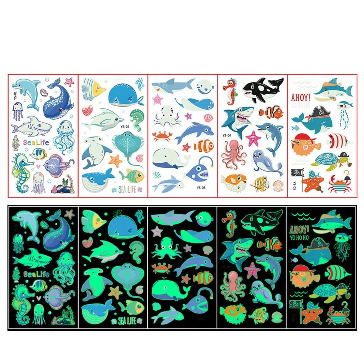 Tatuaże dla dzieci świecące zmywalne dziecięce zwierzątka morskie 5 szt