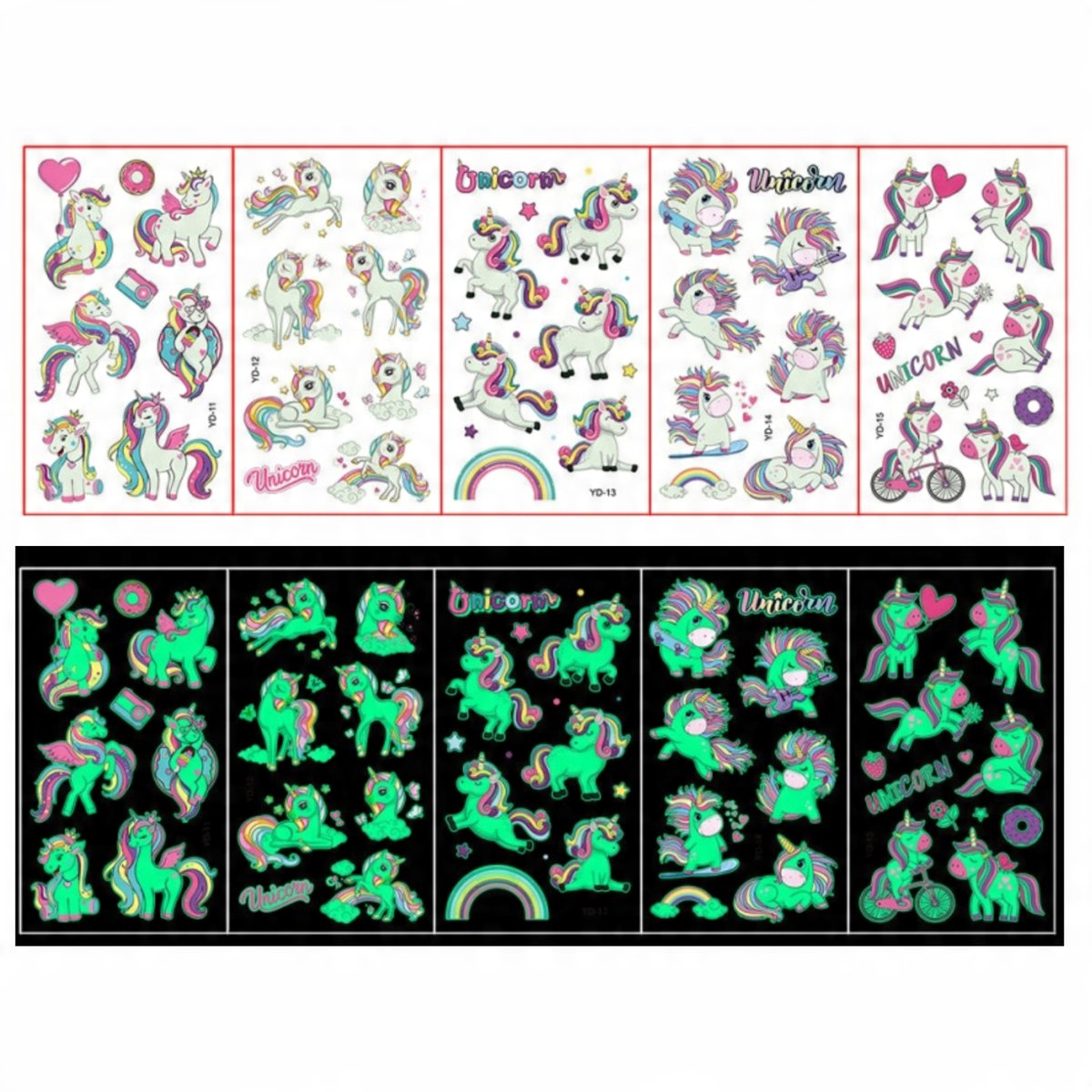 Tatuaże dla dzieci świecące zmywalne dziecięce jednorożce 5 szt