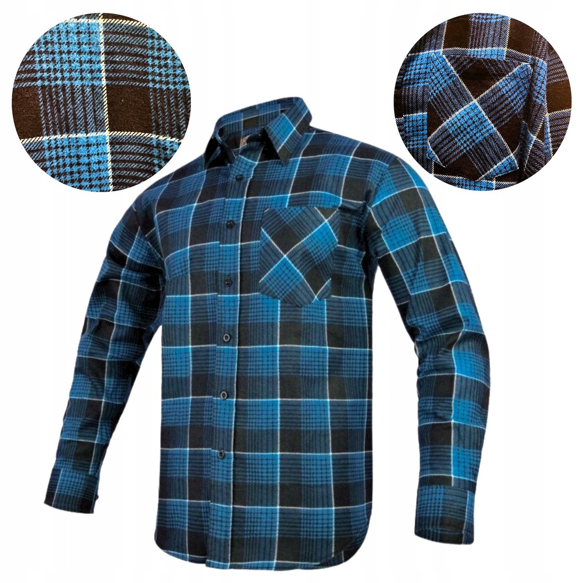KOSZULA FLANELOWA męska robocza niebieska w kratę 100% Bawełna Ciepła 4XL