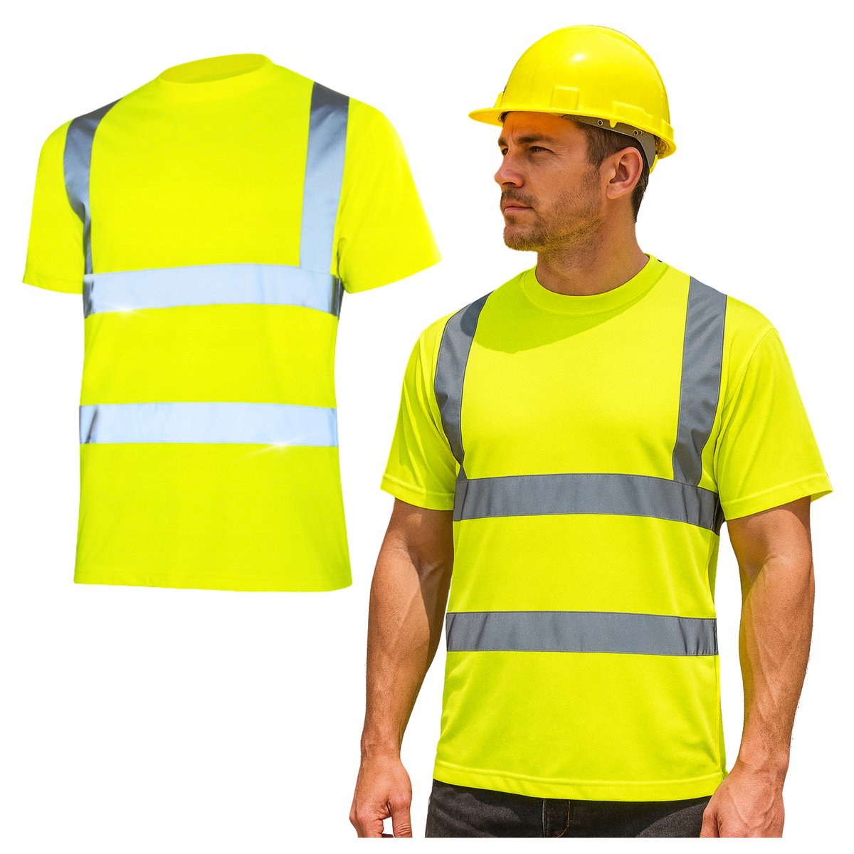 Koszulka robocza męska Odblaskowa żółta ostrzegawcza Przewiewna T-Shirt BHP
