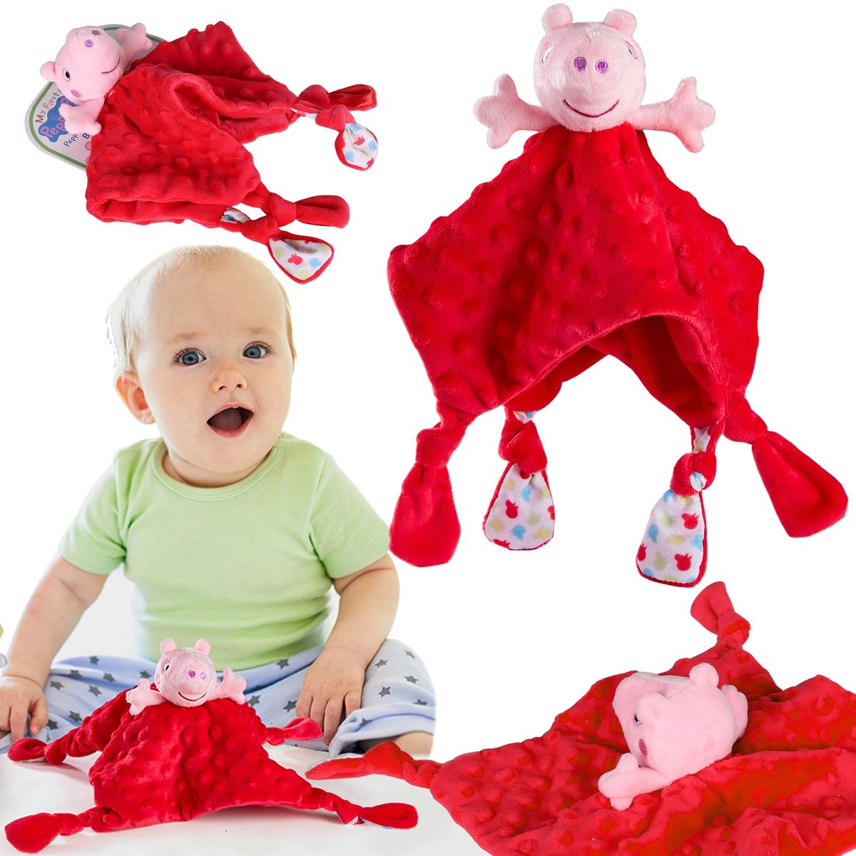 Świnka Peppa Kocyk, szmatka przytulanka dla dzieci Usypiacz Uspokajacz 24x24cm, 0-12m