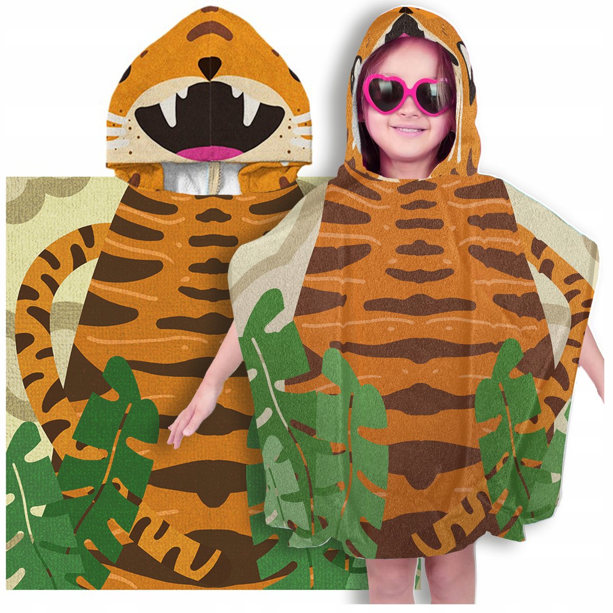 RĘCZNIK PONCZO Z KAPTUREM DZIECIĘCY PLAŻOWY SZYBKOSCHNĄCY 60X120CM NA BASEN