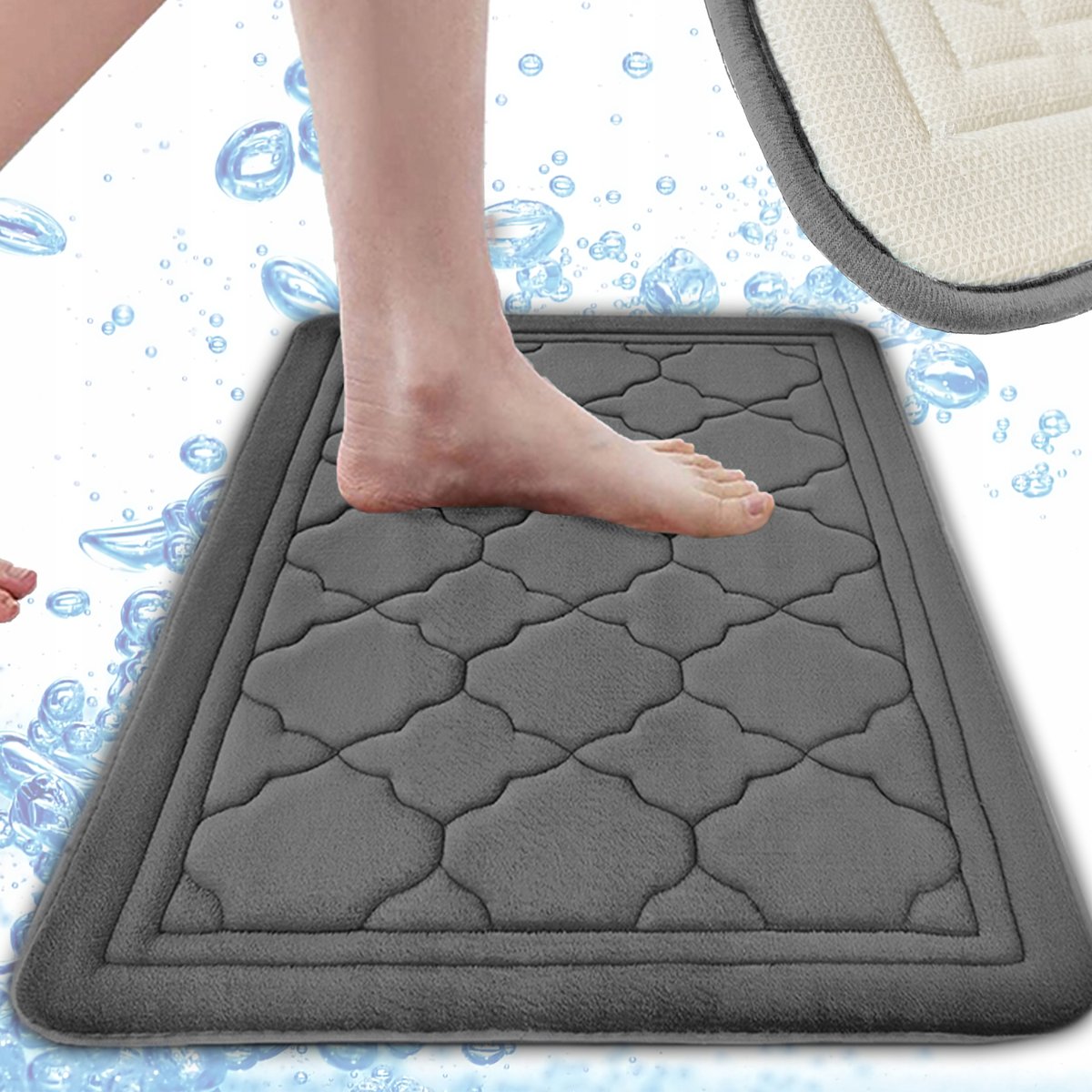 DYWANIK ŁAZIENKOWY MIĘKKI CHŁONNY ANTYPOŚLIZGOWY 60 x 40 cm MEMORY FOAM